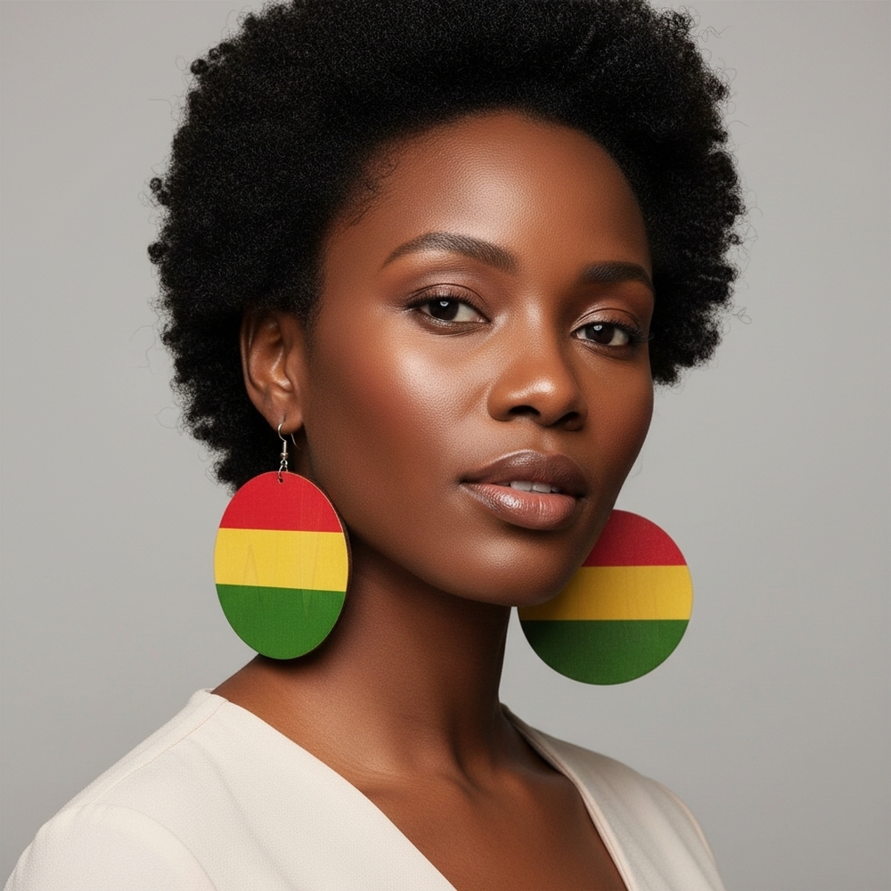 Multi-colored wooden round dangle earrings